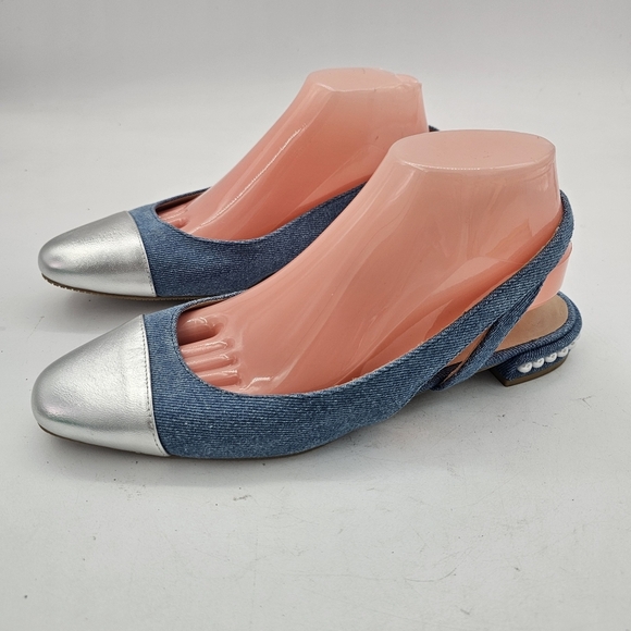 Stuart Weitzman Women’s Pearl Slingback Flats Denim Silver Toe Cap Size 9.5 - Picture 10 of 10